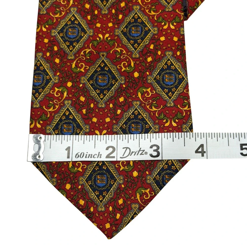 VTG Christian Dior Tie 100% Silk Red Regal Intricate‎ Design Luxury Paris France